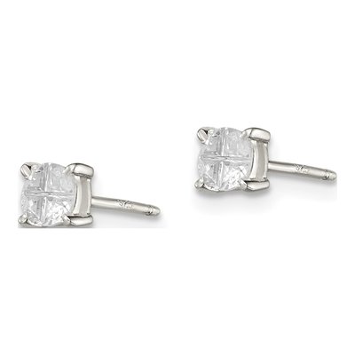 Sterling Silver 4mm Round CZ Stud Earrings – view 3