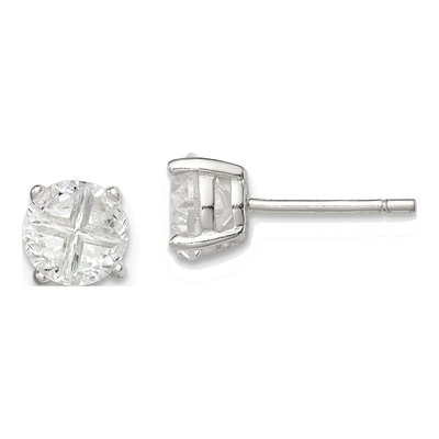 Sterling Silver 6mm Round CZ Basket Stud Earrings