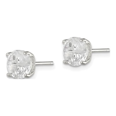Sterling Silver 7mm Round CZ Basket Stud Earrings – view 3