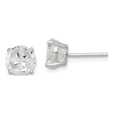 Sterling Silver 7mm Round CZ Basket Stud Earrings