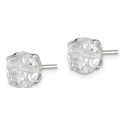 Sterling Silver 8mm Round CZ Basket Stud Earrings – view 3