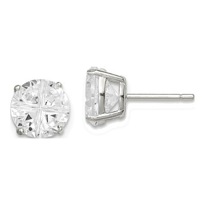 Sterling Silver 8mm Round CZ Basket Stud Earrings