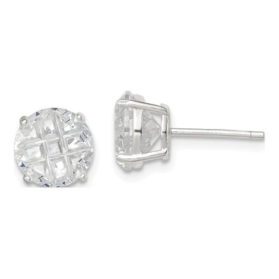 Sterling Silver 8mm CZ Round Stud Earrings