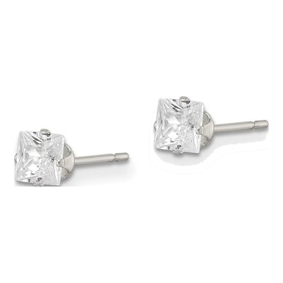 Sterling Silver 4mm CZ Square Stud Earrings – view 4