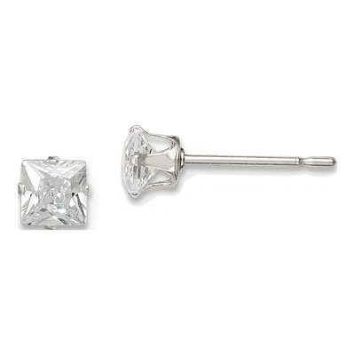 Sterling Silver 4mm CZ Square Stud Earrings