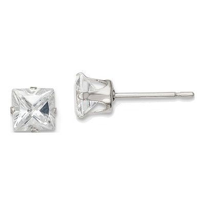 Sterling Silver 5mm CZ Square Stud Earrings