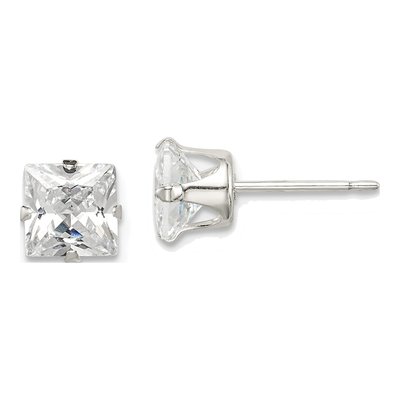 Sterling Silver 6mm CZ Square Stud Earrings