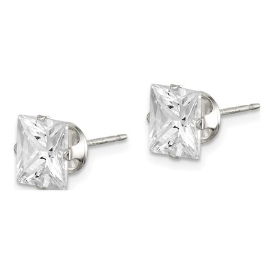 Sterling Silver 7mm CZ Square Stud Earrings – view 3