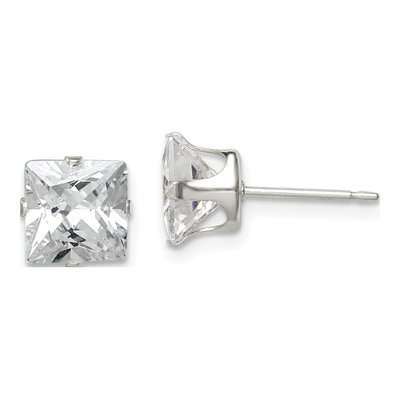 Sterling Silver 7mm CZ Square Stud Earrings