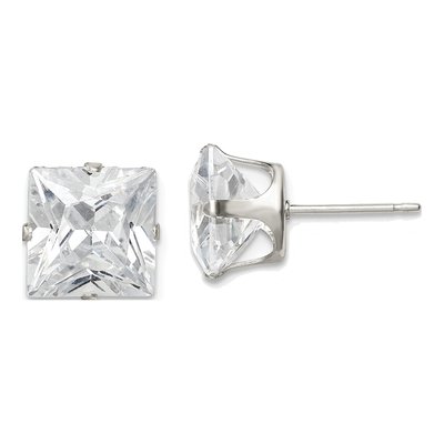 Sterling Silver 9mm CZ Square Stud Earrings