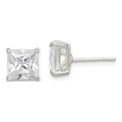 Sterling Silver 7mm CZ Square Stud Earrings