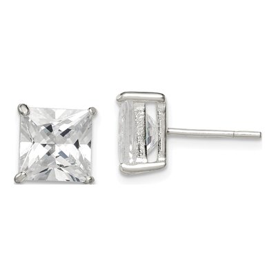 Sterling Silver 8mm CZ Square Stud Earrings