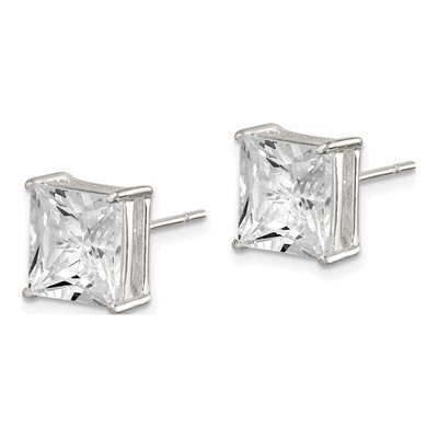 Sterling Silver 9mm CZ Square Stud Earrings – view 3