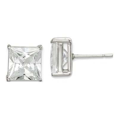Sterling Silver 9mm CZ Square Stud Earrings