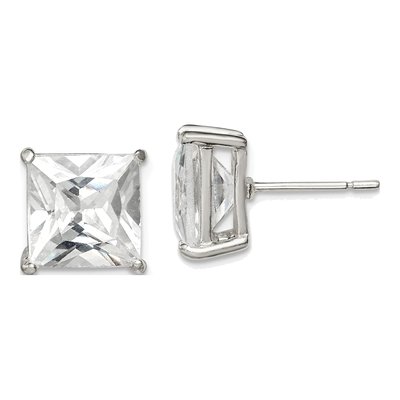 Sterling Silver 10mm CZ Square Stud Earrings