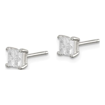 Sterling Silver 4mm CZ Square Stud Earrings – view 3