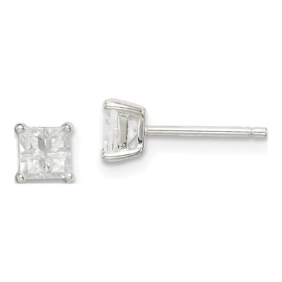 Sterling Silver 4mm CZ Square Stud Earrings