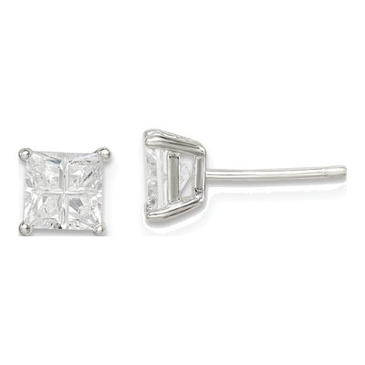 Sterling Silver 5mm CZ Square Stud Earrings