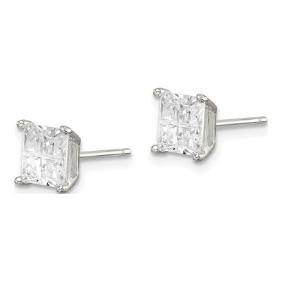 Sterling Silver 6mm CZ Square Stud Earrings – view 3