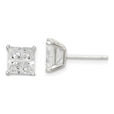 Sterling Silver 6mm CZ Square Stud Earrings