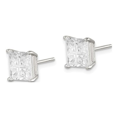 Sterling Silver 7mm CZ Square Stud Earrings – view 3