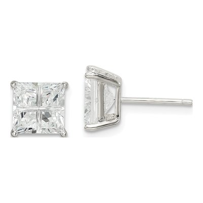 Sterling Silver 7mm CZ Square Stud Earrings