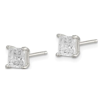 Sterling Silver 5mm CZ Square Stud Earrings – view 3
