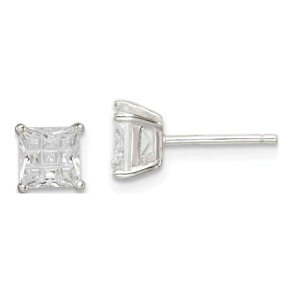 Sterling Silver 5mm Square CZ Stud Earrings