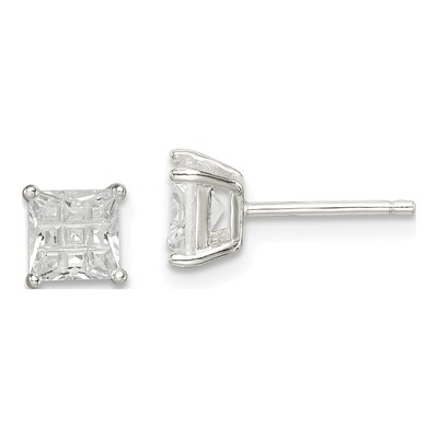 Sterling Silver 5mm CZ Square Stud Earrings