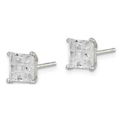 Sterling Silver 6mm CZ Square Stud Earrings – view 3