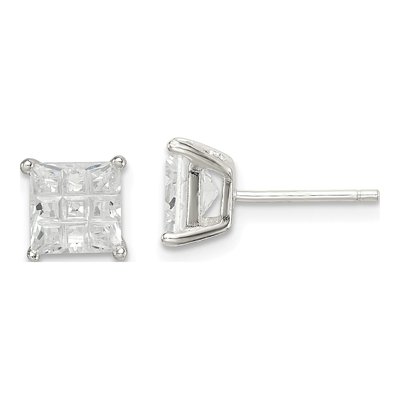 Sterling Silver 6mm CZ Square Stud Earrings