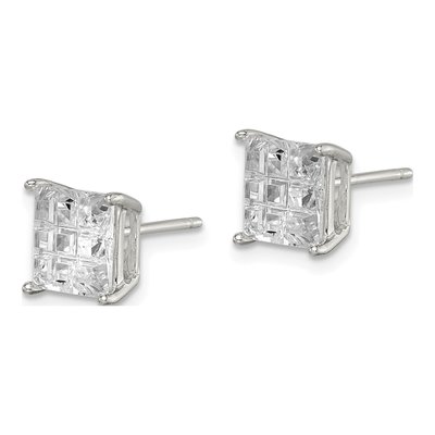 Sterling Silver 7mm CZ Square Stud Earrings – view 3