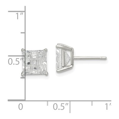 Sterling Silver 7mm CZ Square Stud Earrings – view 5