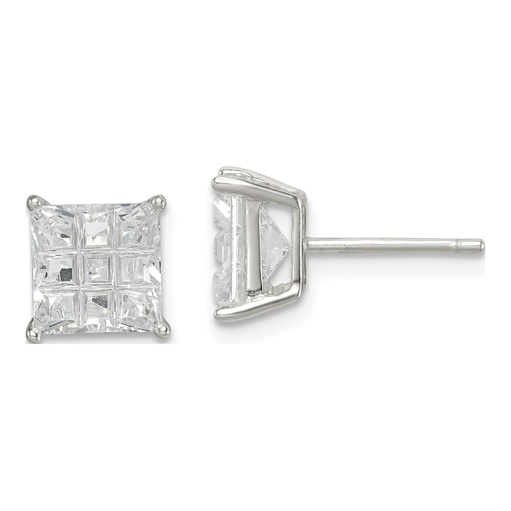 Sterling Silver 7mm CZ Square Stud Earrings