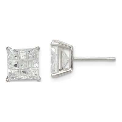 Sterling Silver 7mm CZ Square Stud Earrings