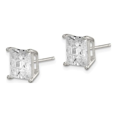 Sterling Silver 8mm CZ Square Stud Earrings – view 3