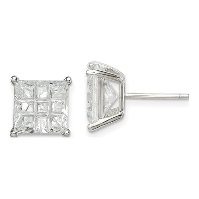 Sterling Silver 8mm CZ Square Stud Earrings