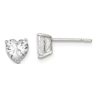 Sterling Silver 6mm CZ Heart Stud Earrings