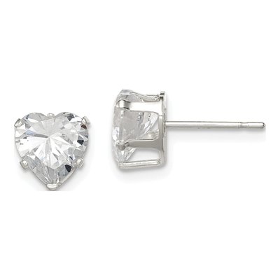 Sterling Silver 7mm CZ Heart Stud Earrings