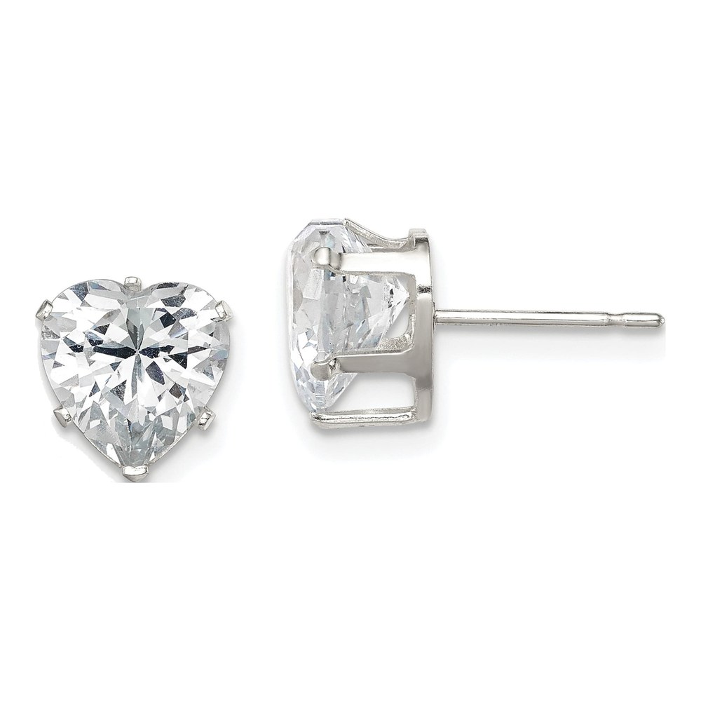 Sterling Silver 8mm CZ Heart Stud Earrings