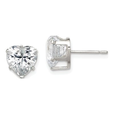 Sterling Silver 8mm CZ Heart Stud Earrings