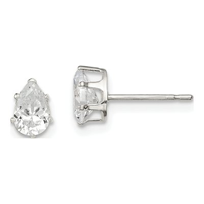 Sterling Silver CZ Pear Stud Earrings
