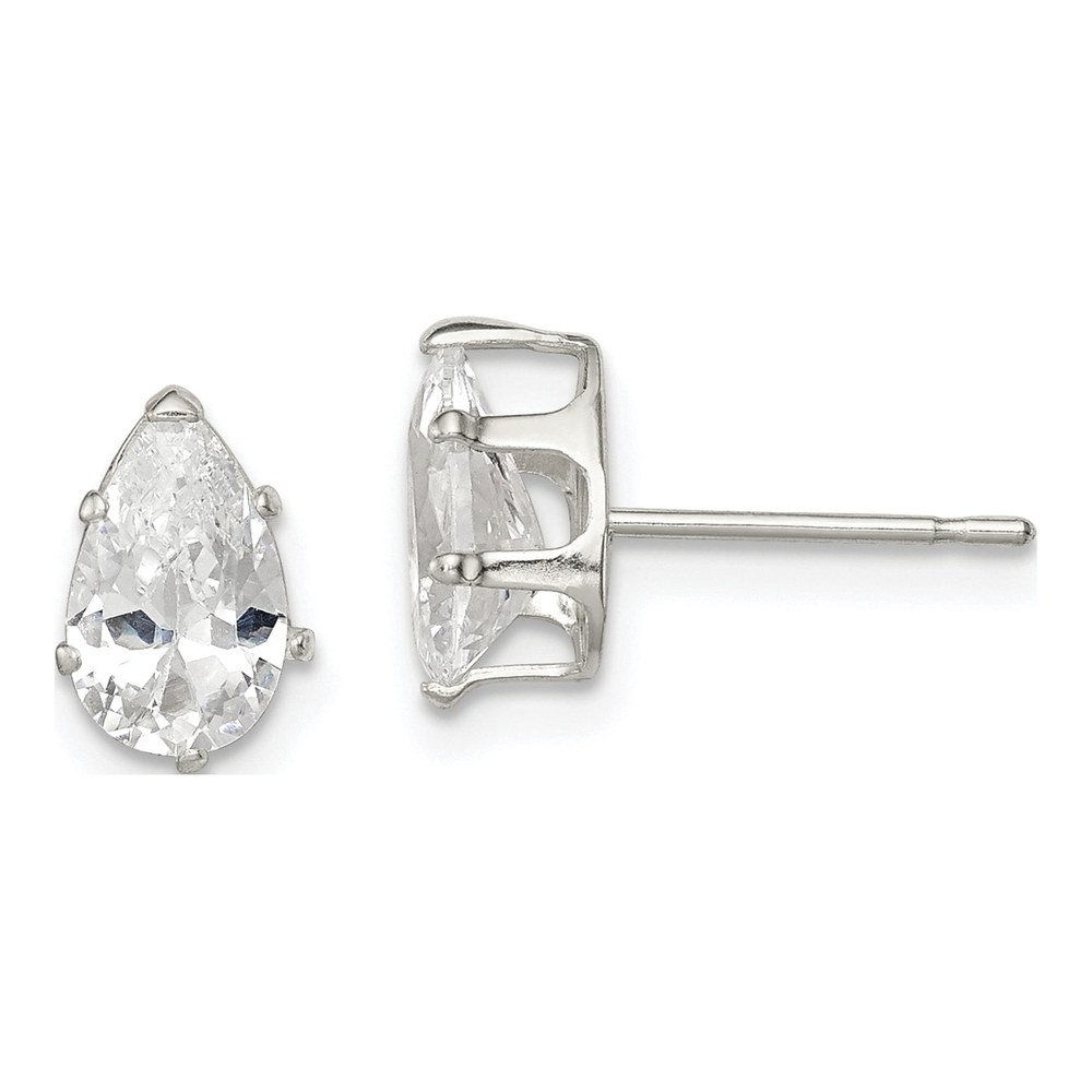 Sterling Silver CZ Pear Stud Earrings