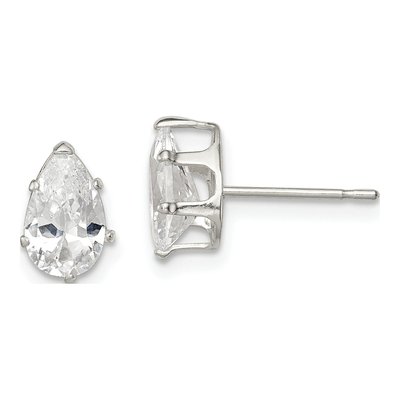 Sterling Silver CZ Pear Stud Earrings