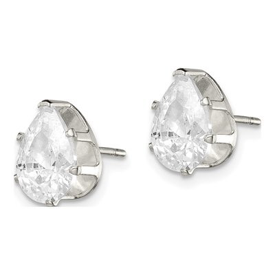 Sterling Silver CZ Pear Stud Earrings – view 3