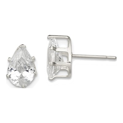Sterling Silver CZ Pear Stud Earrings