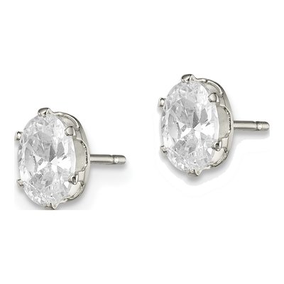 Sterling Silver CZ Oval Stud Earrings – view 3