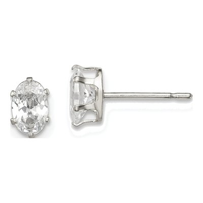 Sterling Silver CZ Oval Stud Earrings
