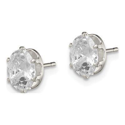 Sterling Silver CZ Oval Stud Earrings – view 3