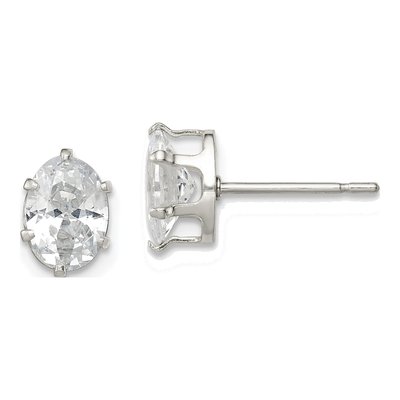 Sterling Silver CZ Oval Stud Earrings
